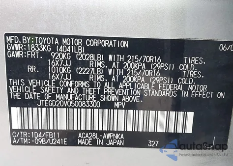 2005 Toyota Rav4 z USA, uszkodzony, nr VIN JTEGD20V050083300